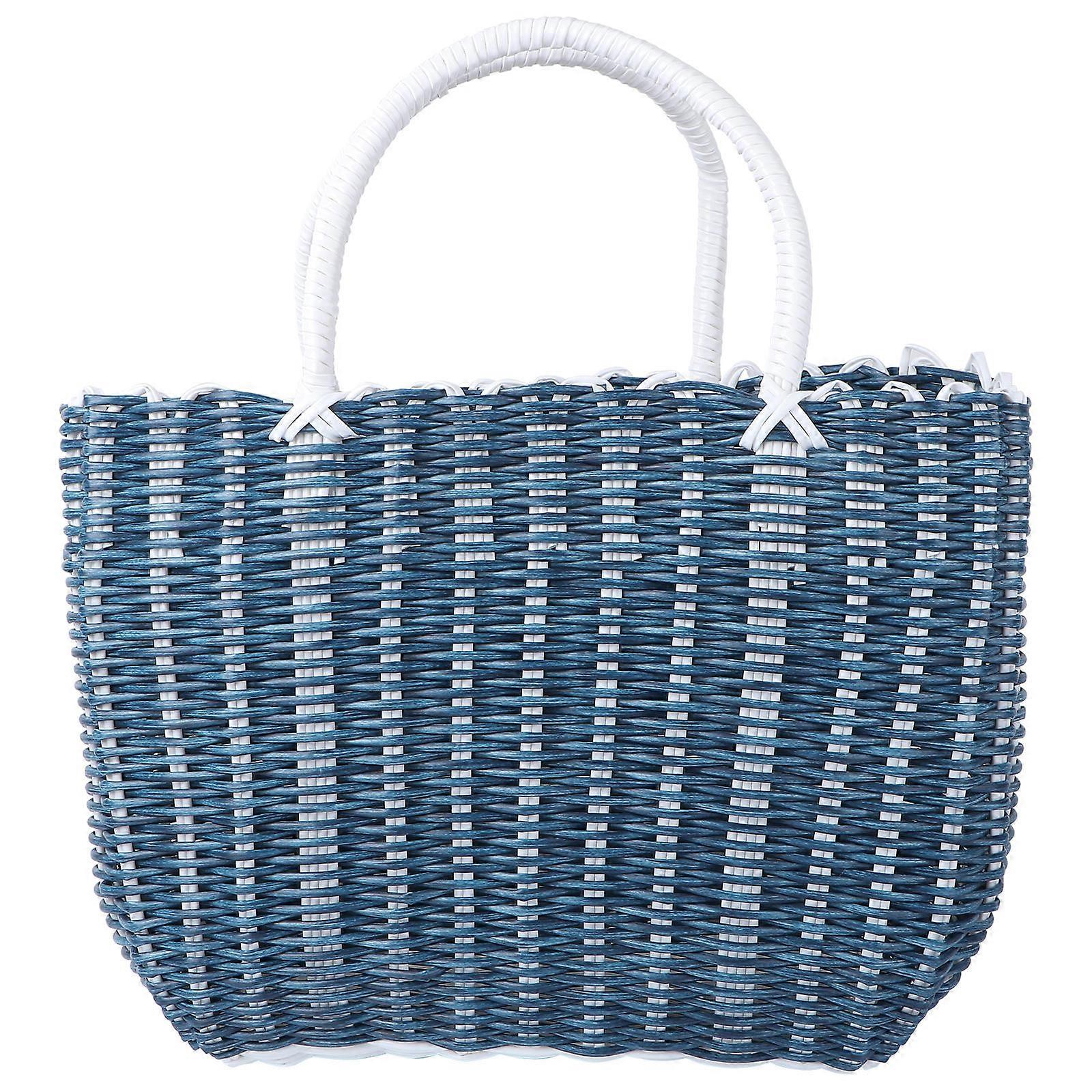 34x24cm Portable Shopping Basket Woven Design For Home Use Navy 1Pcs