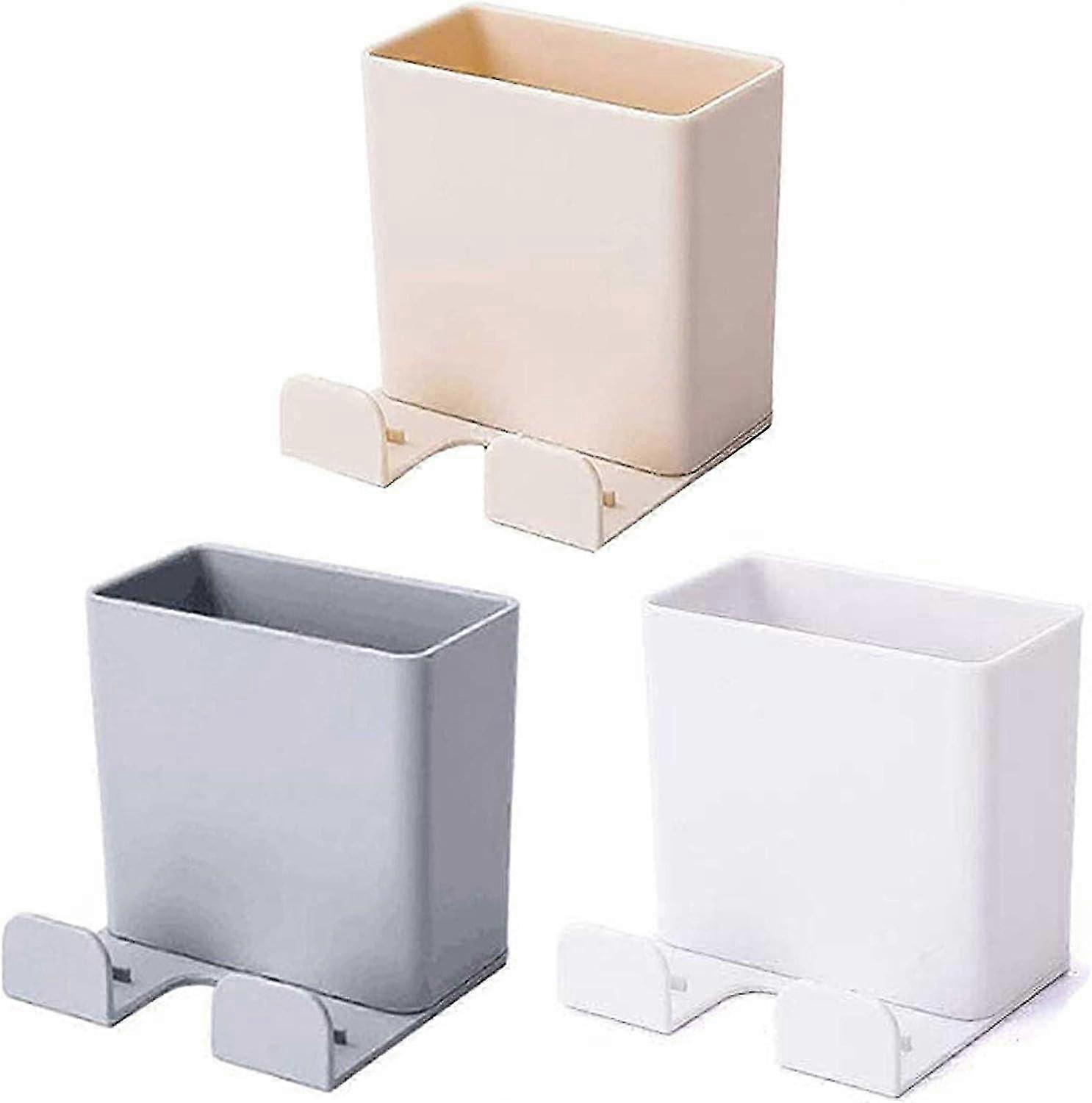 3 Remote Control Storage Box Holders - Wall Mounted ABS Material (White Gray Beige)