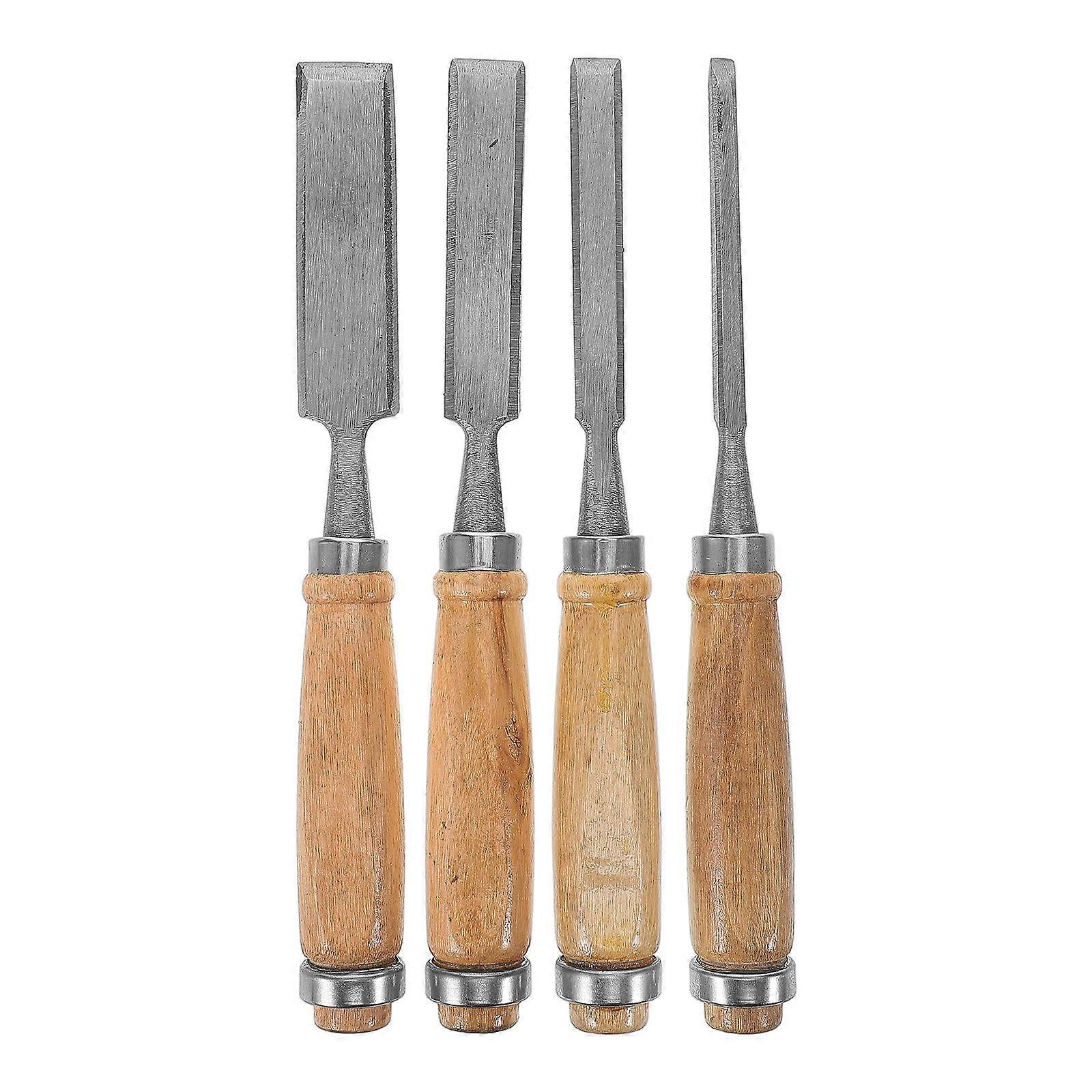 Woodworking Precision Cutting Set 4Pcs Flat Tip Steel With Wood Handles For Diy Projects