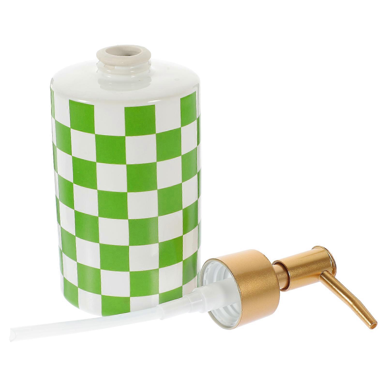 Pump Lotion Dispenser Refillable Shampoo Bottle For Bathroom Storage Ceramic Rectangular Pattern 1Set