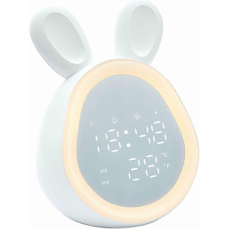 Alarm Clock for Kids, Cute Rabbit Digital Clock USB Powered GRO Clock Voice Control LED Clock with 6 Ringtones Clock with Night Light, Snooze, Double