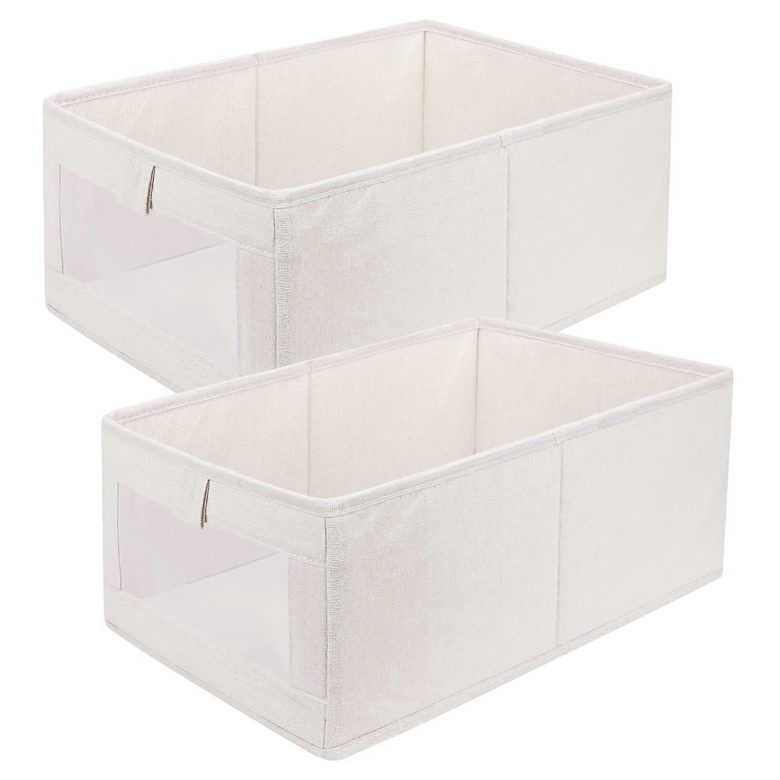Storage Boxes Set of 2 with Transparent Window, Folding Wardrobe Organizers for Clothes, Books, Toys, 40x27x17 cm