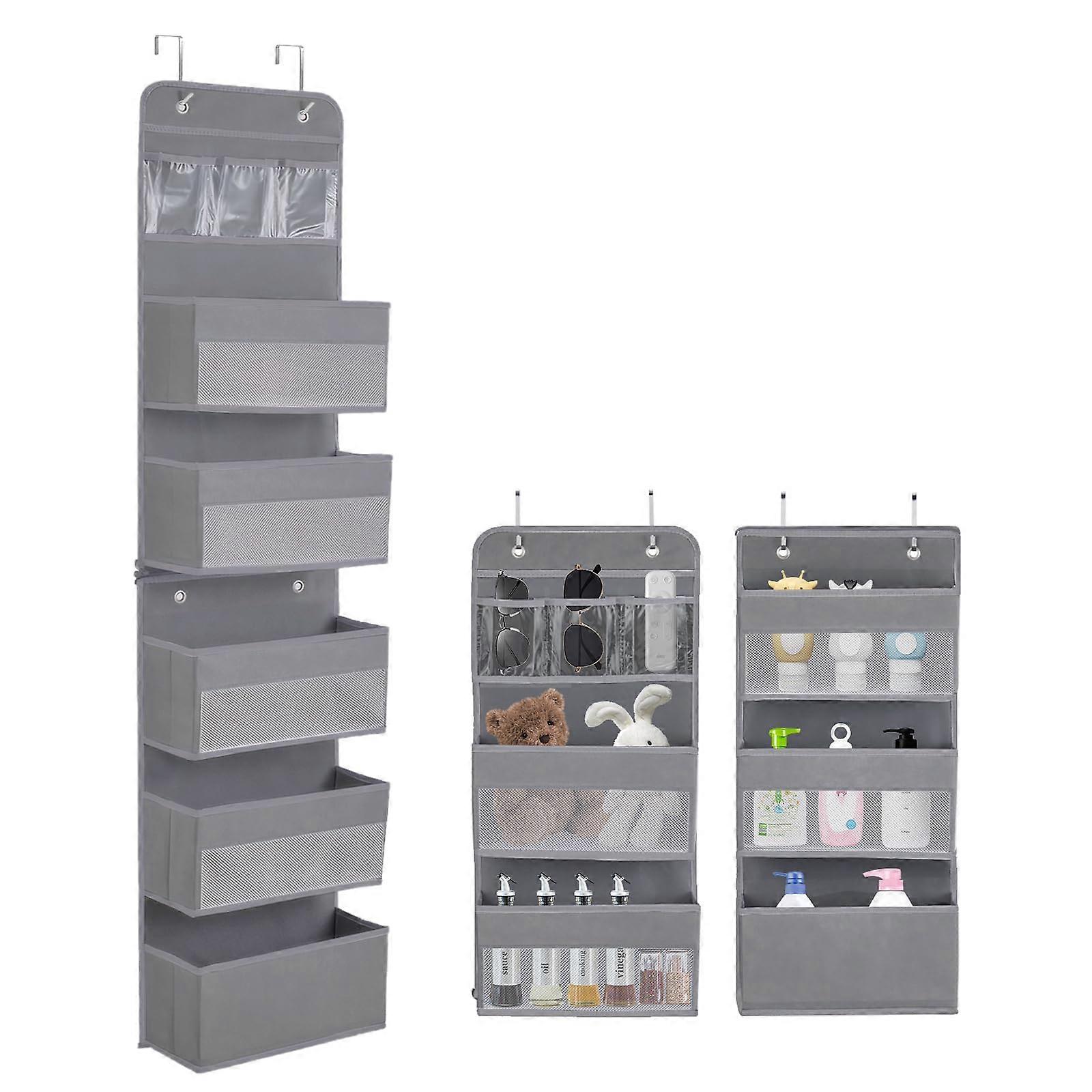 Hanging Organiser with 5 Layer Pockets, 4 Hooks, Grey 150x36.5cm