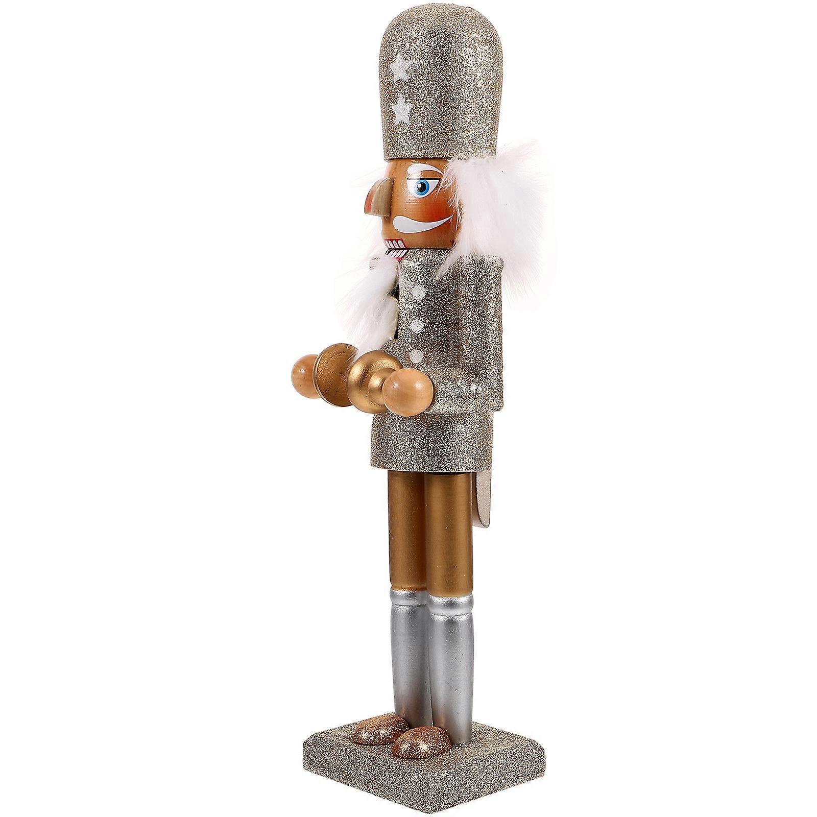 Nutcracker Soldier Ornament with Drum and Dome Hat Festive Wooden Christmas Decoration for Tabletop Display