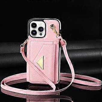 Case For Iphone 13pro Rose Gold Long Lanyard Accordion Crossbody Card Holder Slot No4064