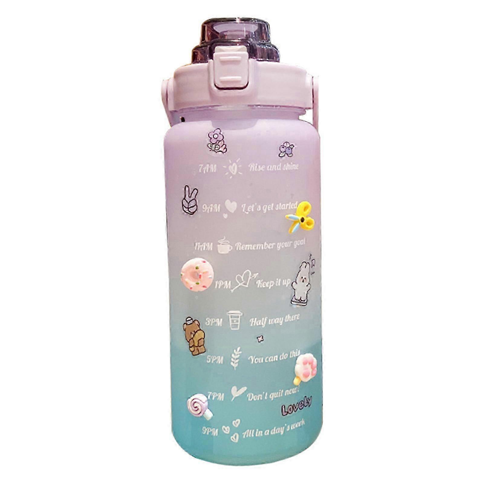 2L Large Capcity Water Bottles Kawaii Straw Gradient Drinking Bottle With DIY