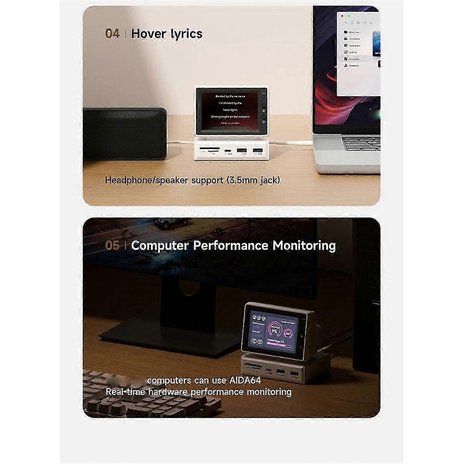 3.5Inch Mini PC Monitor with USB C Docking Station USB-C and -Compatible Monitor 480 Resolution for