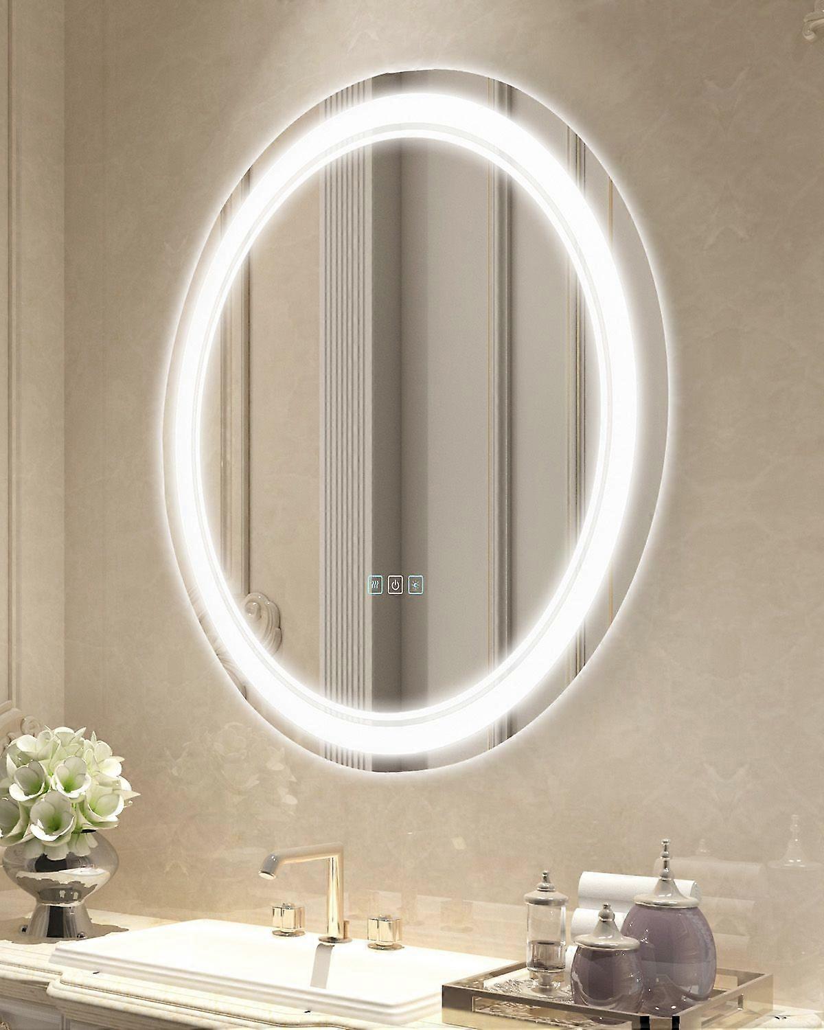 Miroir de salle de bain LED, Miroir de courtoisie rond LED 60 cm avec éclairage frontal et rétroéclairé, miroir à mémoire anti-buée avec lumières, mural