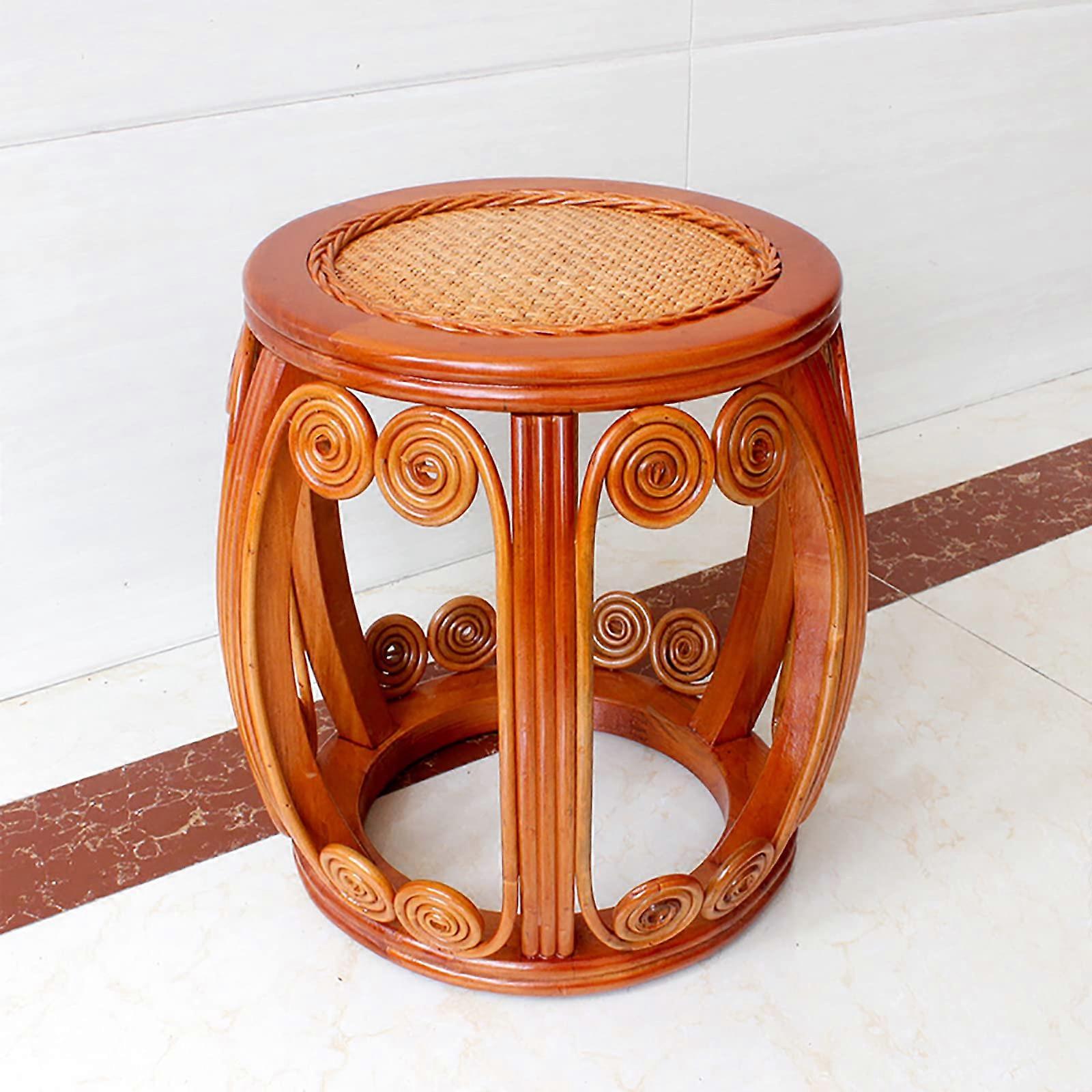 Nature Rattan Stool, HandWoven Ottoman Footstool, 40x39x39cm
