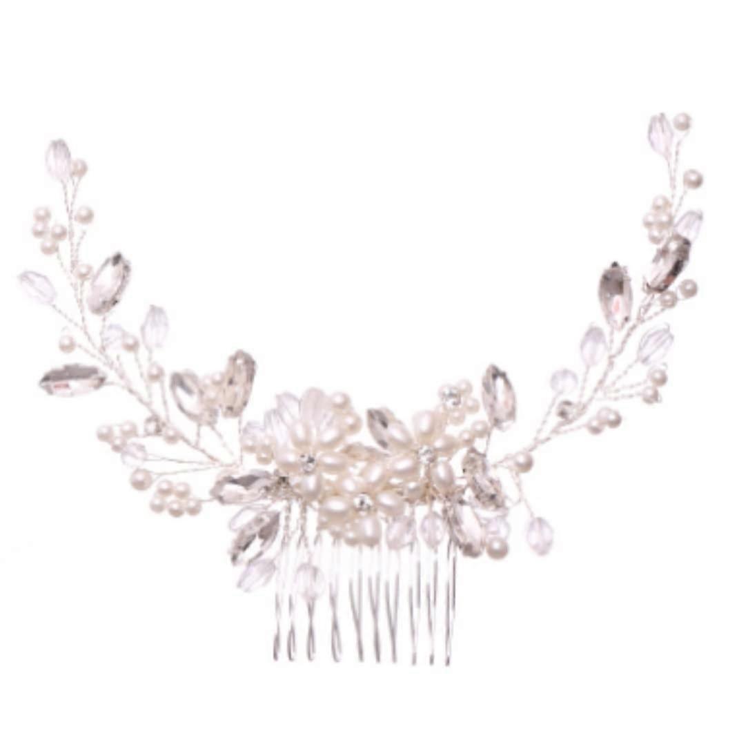 Haarkamm Braut Haar Kamm Hochzeit Schmuck Krone mit Kristall Strass und Perle, Einheitsgröße, Silber Haarschmuck für Frauen