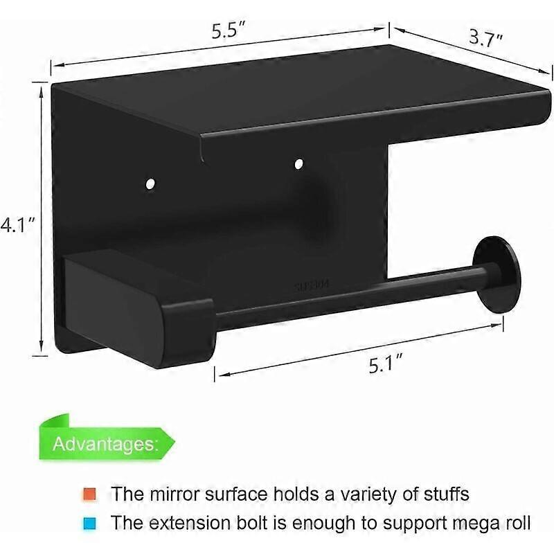 Self-Adhesive SUS 304 Stainless Steel Toilet Paper Holder with Shelf, No Drilling