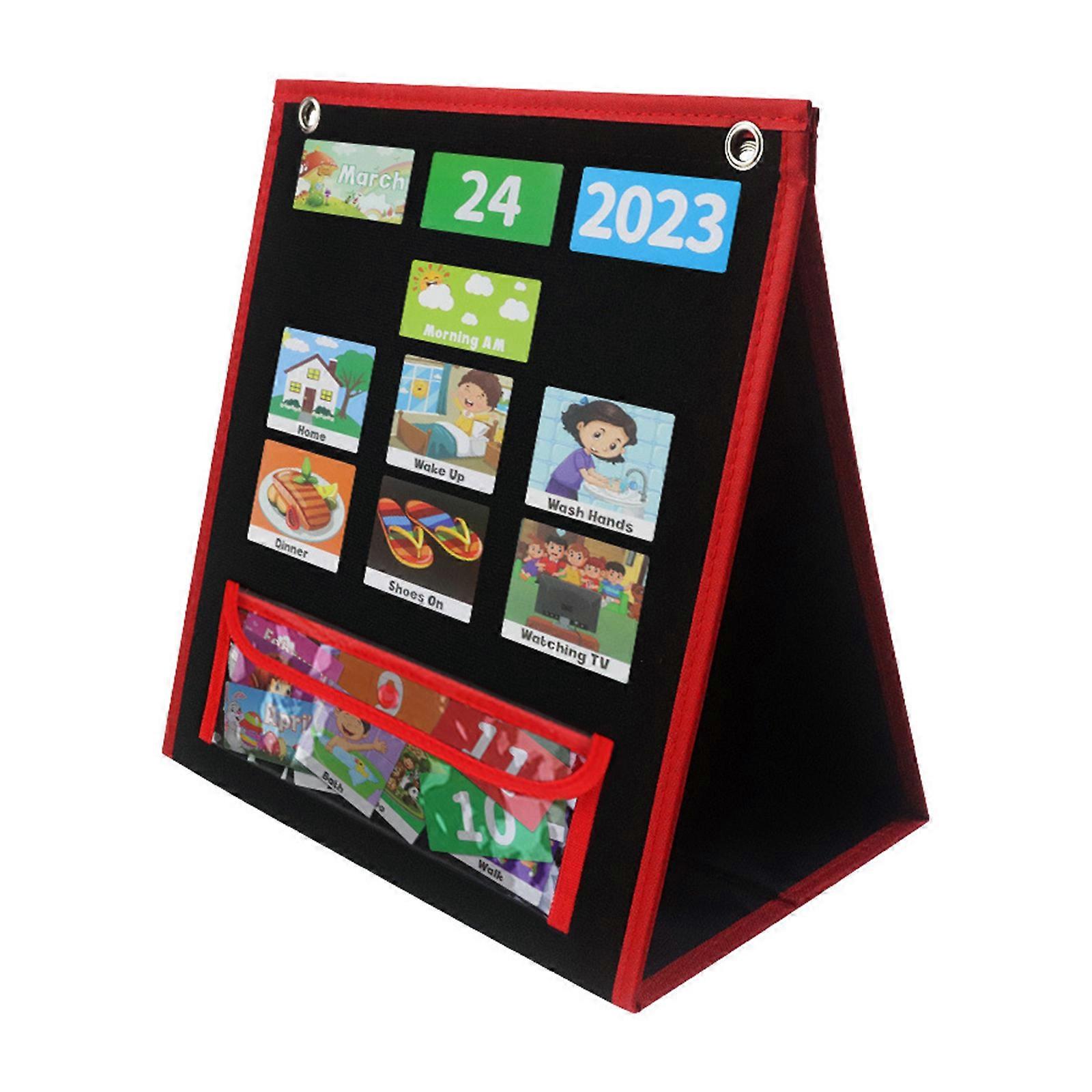 Daily Schedule Pocket Charts Daily Routine Pocket Chart with 63 Cards Classroom Pocket Chart for Speech and Language Black