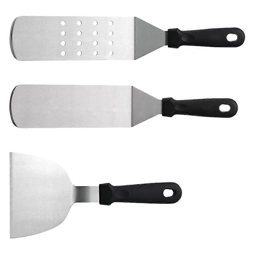 Black Stainless Steel Frying Spatulas for Kitchen with Ergonomic Handle and Hanging Hole Design 3pcs