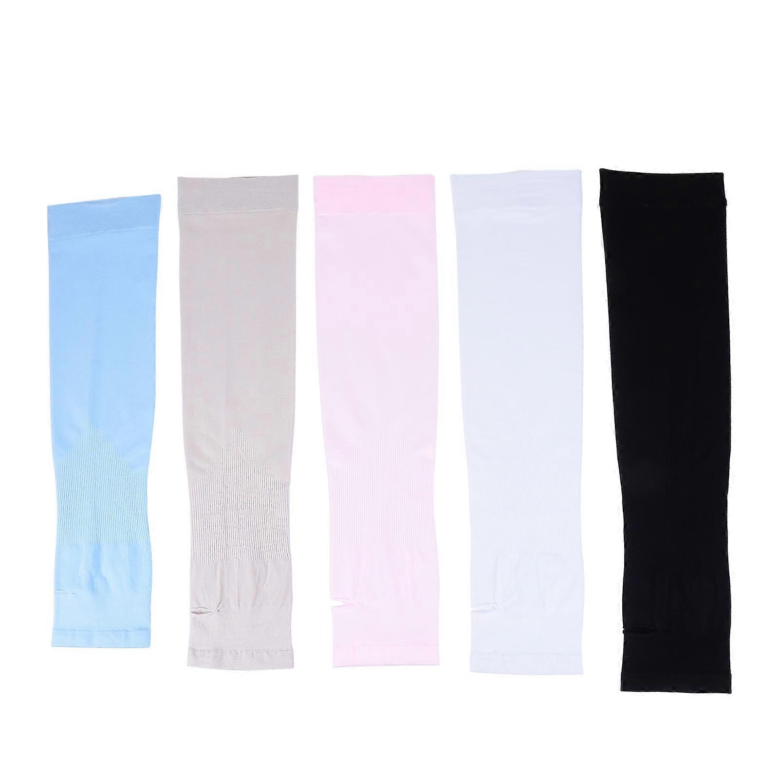 Arm Sleeves Summer Cooling Sun Protection Uv Protection Ice Silk Fabric 5Pairs