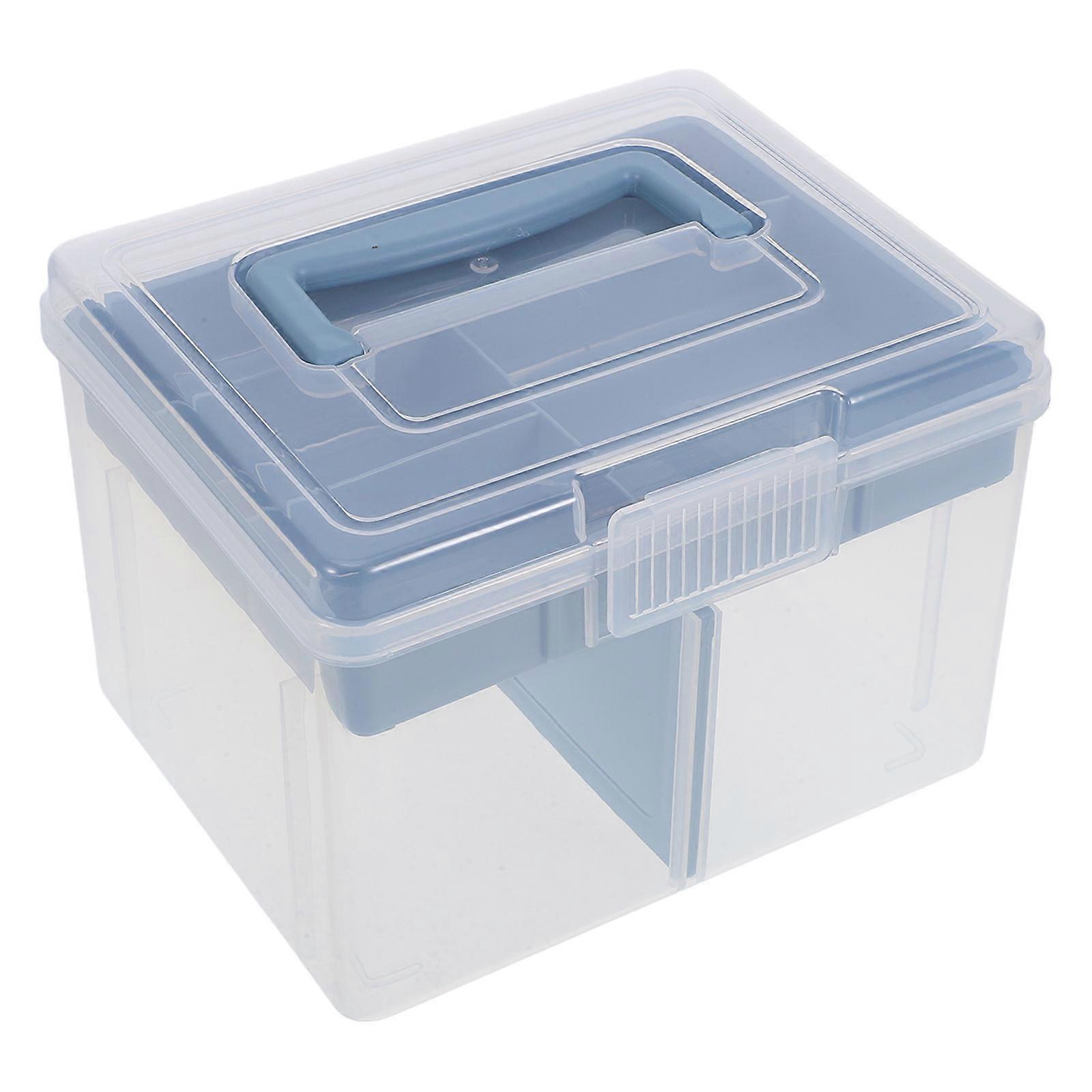 Clear Dividing Storage Box Coin Holder For Stationery Organizer Portable Art Craft Container With Handle Blue 20.00X16.00X14.50CM 1Pcs