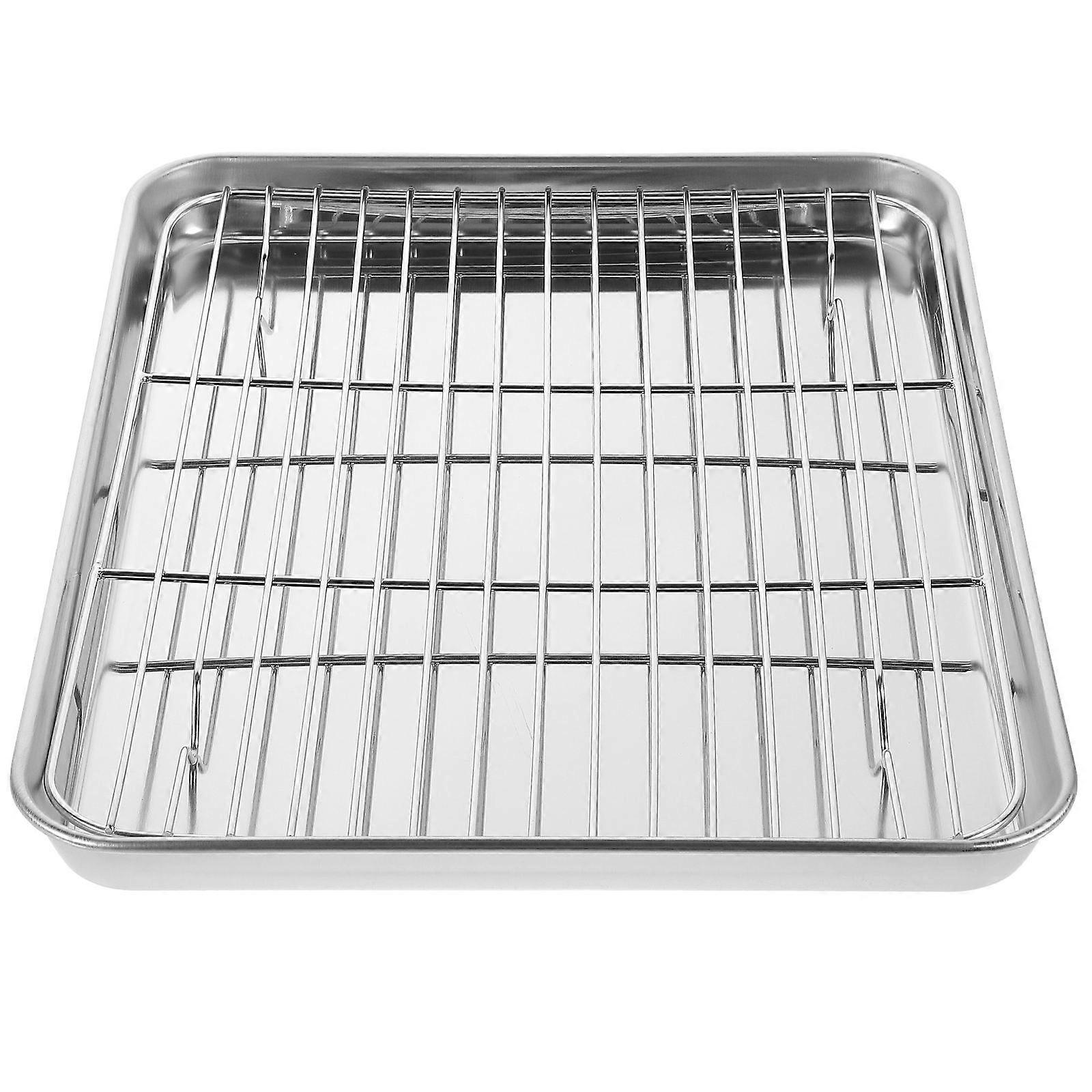 Stainless Steel Rectangular Baking Tray Set with Removable Cooling Rack, Dishwasher Safe for Daily Baking Use