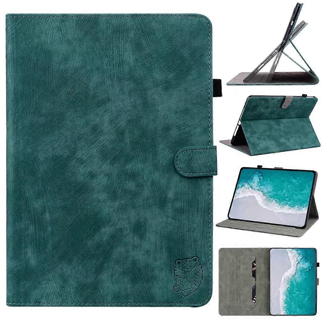 Case for Samsung Galaxy Tab S9 FE Plus 12.4 Inch 2023, Green Tiger Pattern Folio with Multi-Angle Stand and Auto Sleep/Wake Function