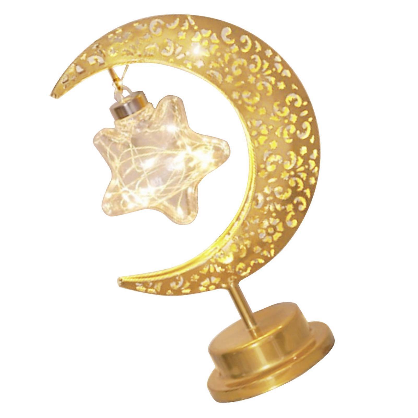 Tabletop Moon Lamp Iron Openwork Pattern LED Hanging Moon Shape Decorative Night Light Star
