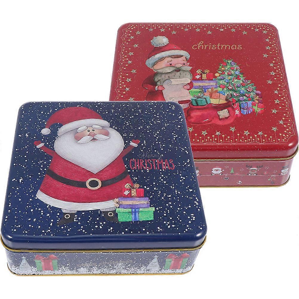Christmas Cookie Tins With Lids Santa Claus Style Tinplate Box For Candies Chocolate 2Set