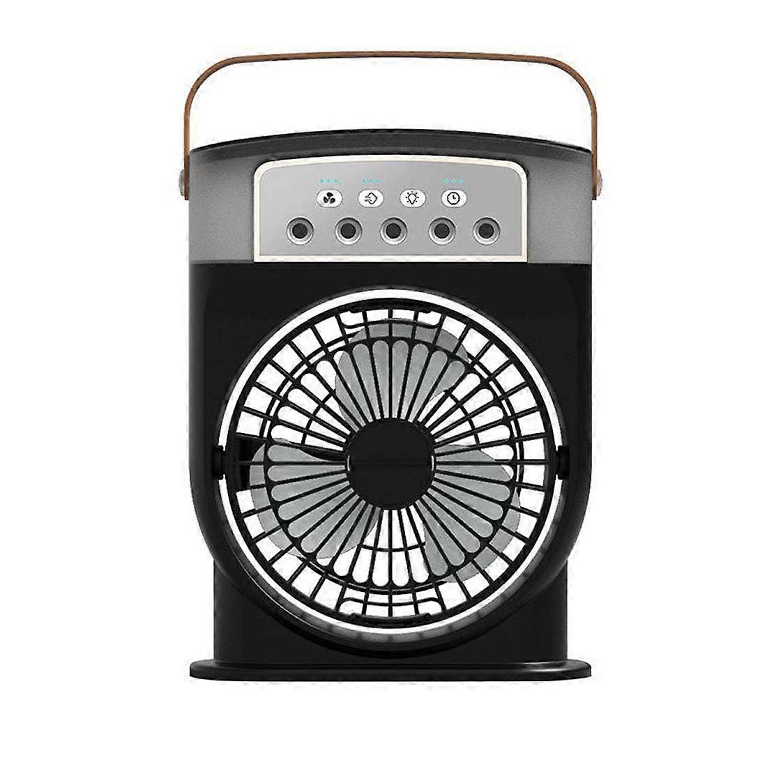 Fan - Portable 4-in-1 Air Conditioning Fan with 3 Wind Speeds, 5 Fog Holes, 7 Color Lights, and 3 Timers
