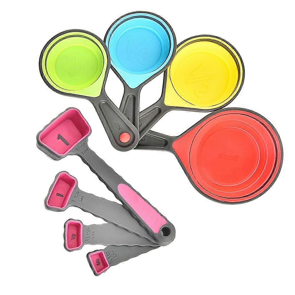 Silicone Measuring Cups and Spoons Set with Telescopic Design 4 Piece Cups 8 Piece Set Assorted