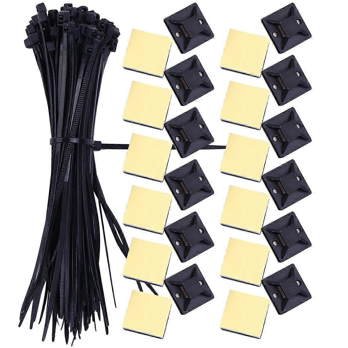 Multi Purpose Zip Tie with Adhesive Mounts for Fixing 100 Pack Black PE Material High Toughness