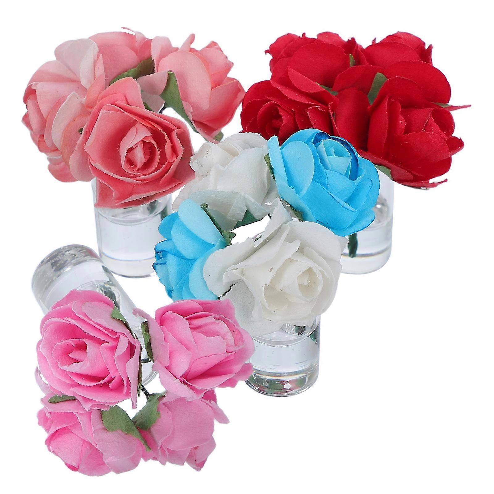 Miniature Home Accessories Dollhouse Mini Bud Glass Vase With Small Artificial Flowers For Display Cabinet 4Pcs