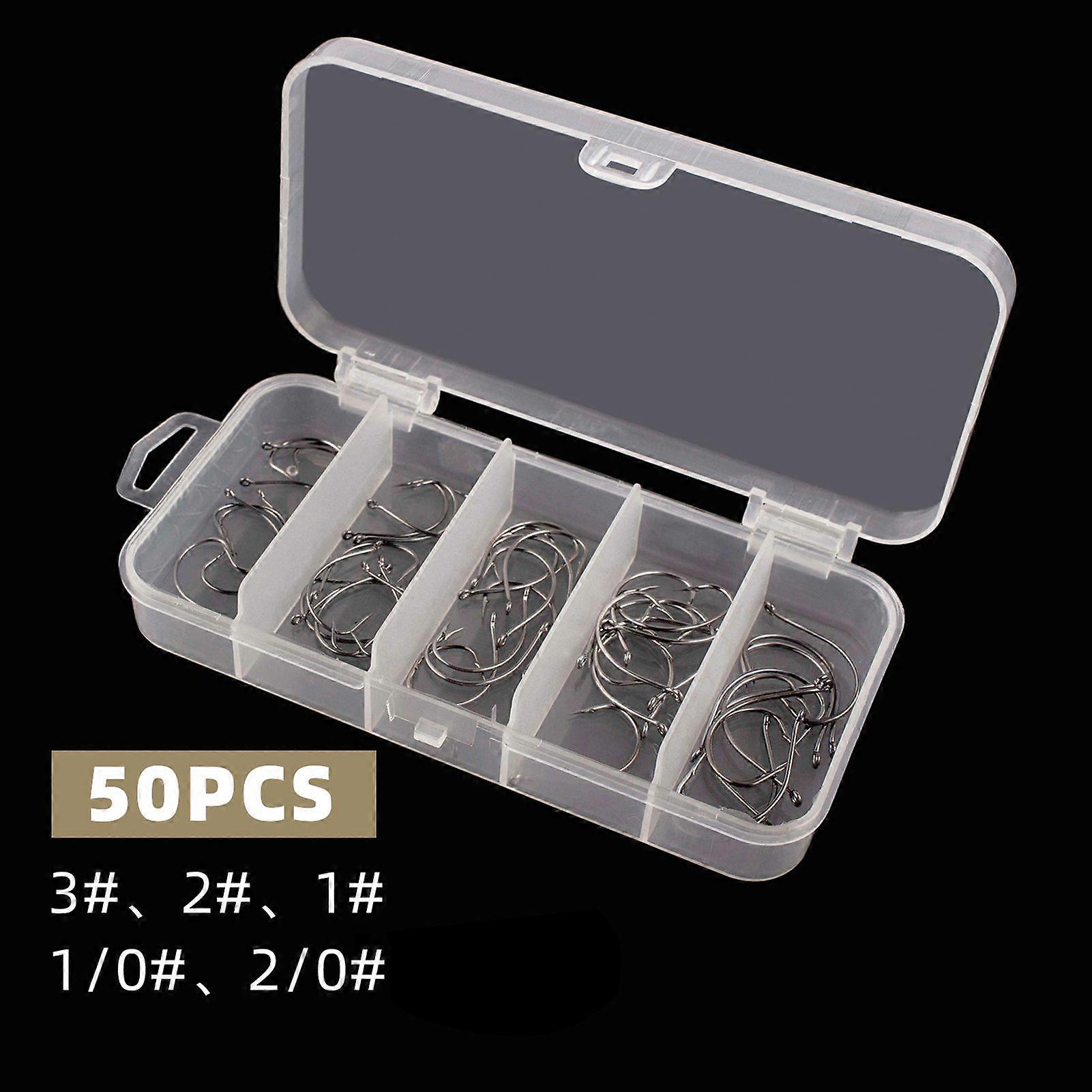 50pcs 5 Sizes Fishing Hooks Stainless Steel Carp Fishing Hooks Fishhook Worm Hooks with Plastic Box