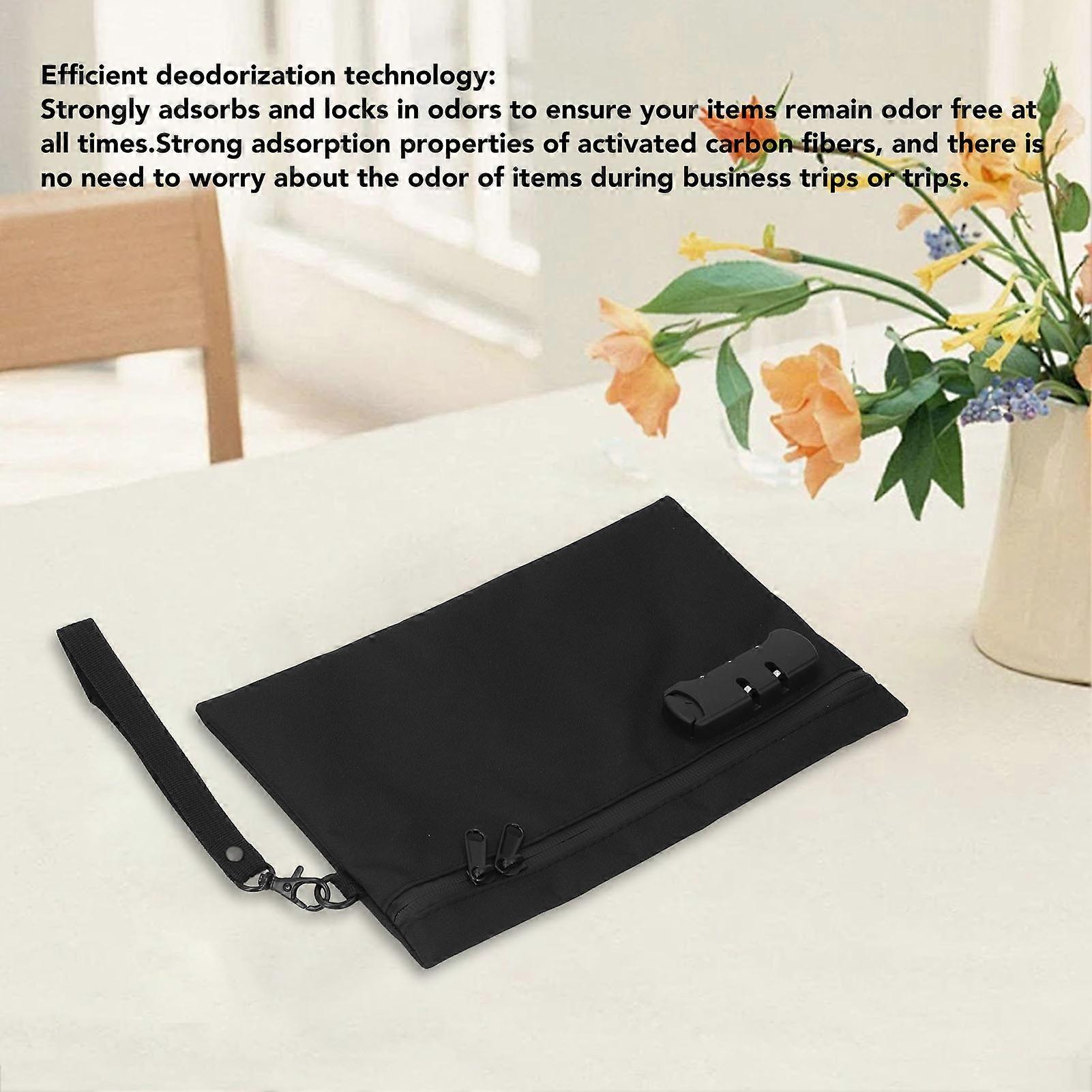 Smell Proof Bag Portable Activated Carbon Lining Odor Proof Container with Combination Lock for Business Travel Black
