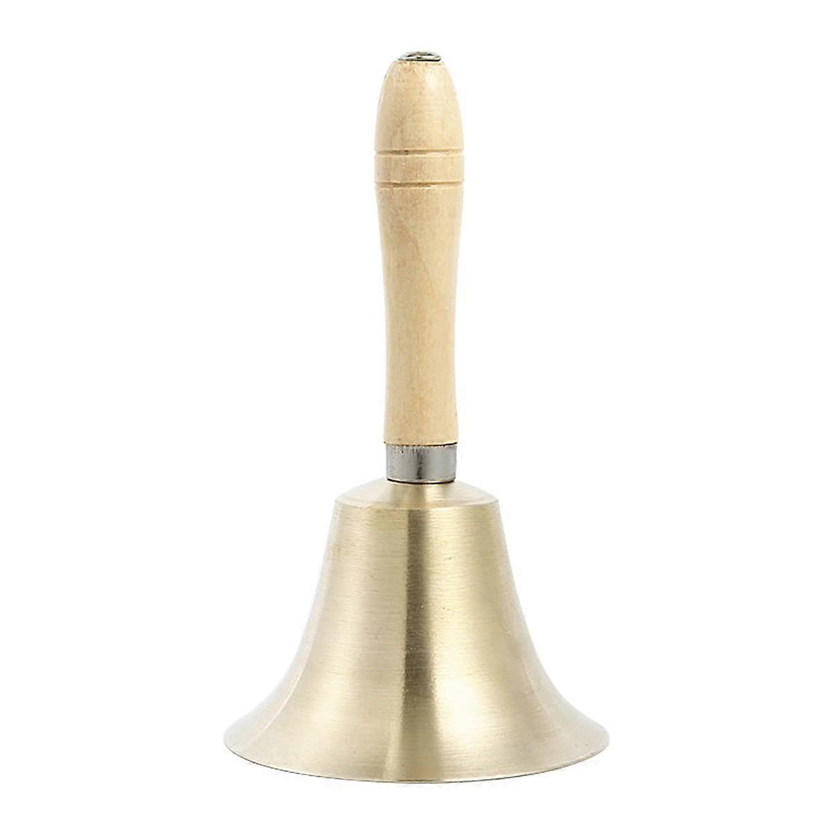 Hand Service Calling Bells Tea Food Bells Wooden Hand Bell Extra Loud Solid Brass for School, Church, Hotel, Christmas and Wedding
