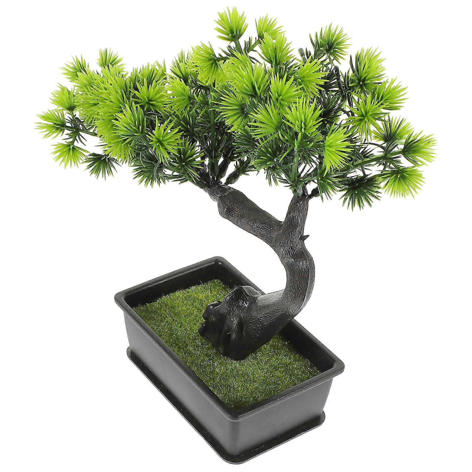 Artificial Bonsai Tree Decorative Desk Plant Green Plastic for Home Office Table Decor 6.5 inch