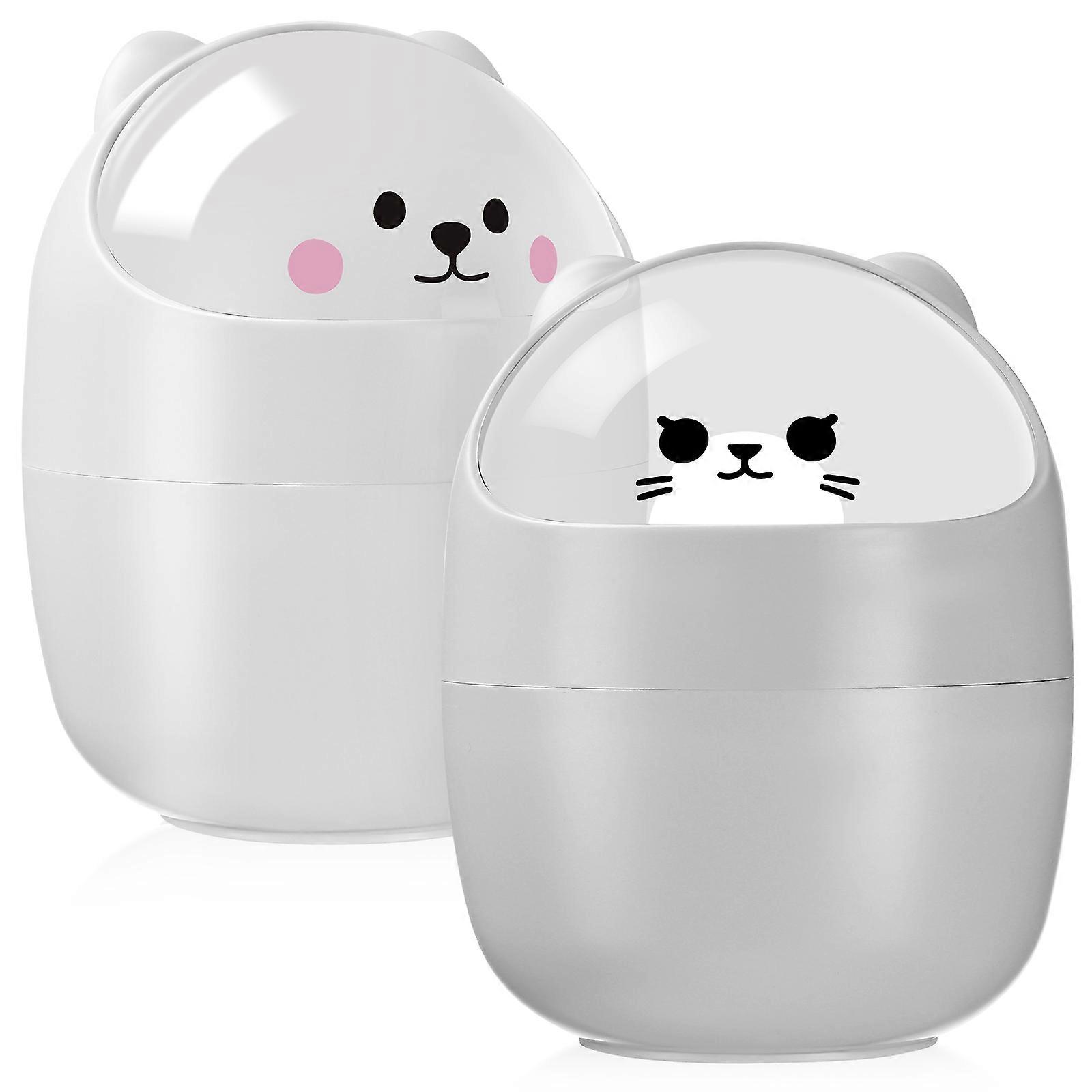 Adorable Cat Shaped Mini Trash Can with Lid for Home Use Safe Plastic Material Silver Color