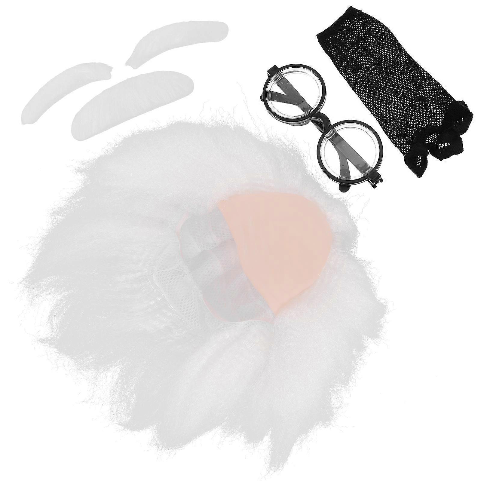 White Scientist Wig with Glasses Mustache Eyebrows High Realism Crazy Professor Cosplay Accessory for Halloween Costume and Themed Events