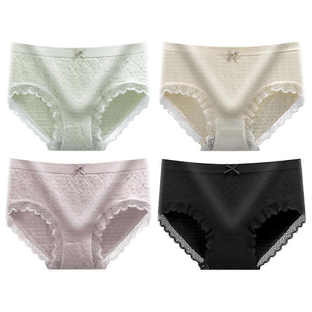 Breathable Ladies Underpants Female Cotton Underwear Mid-rise Design Hole Feature 4Pcs