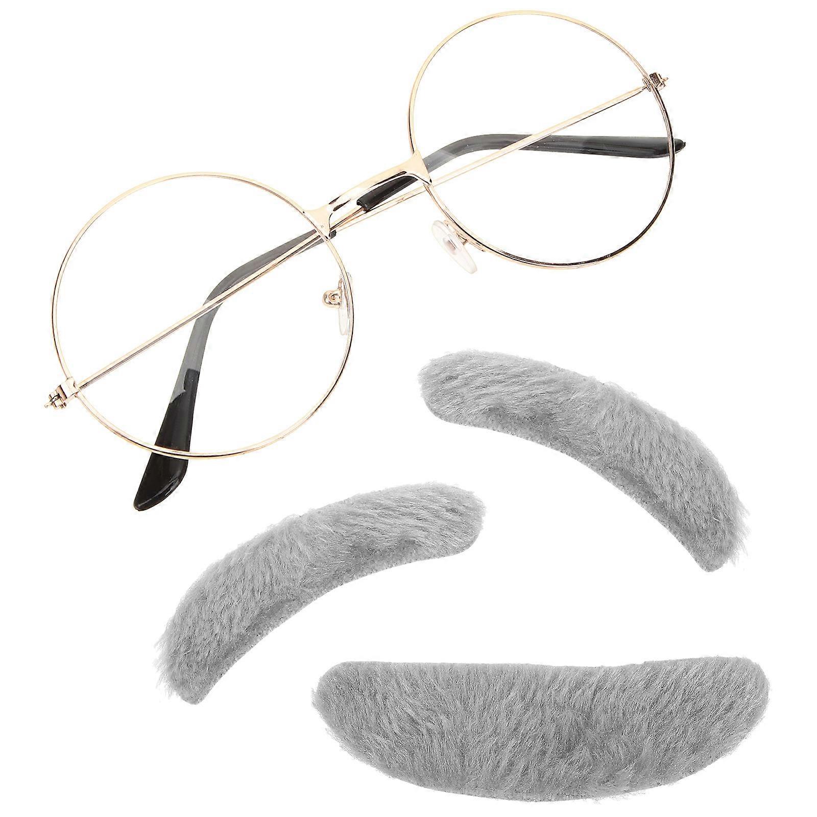 Grandpa Costume Eyebrows Mustache And Glasses For Children School Plays Durable Fabric And Rabbit Hair 1 Set