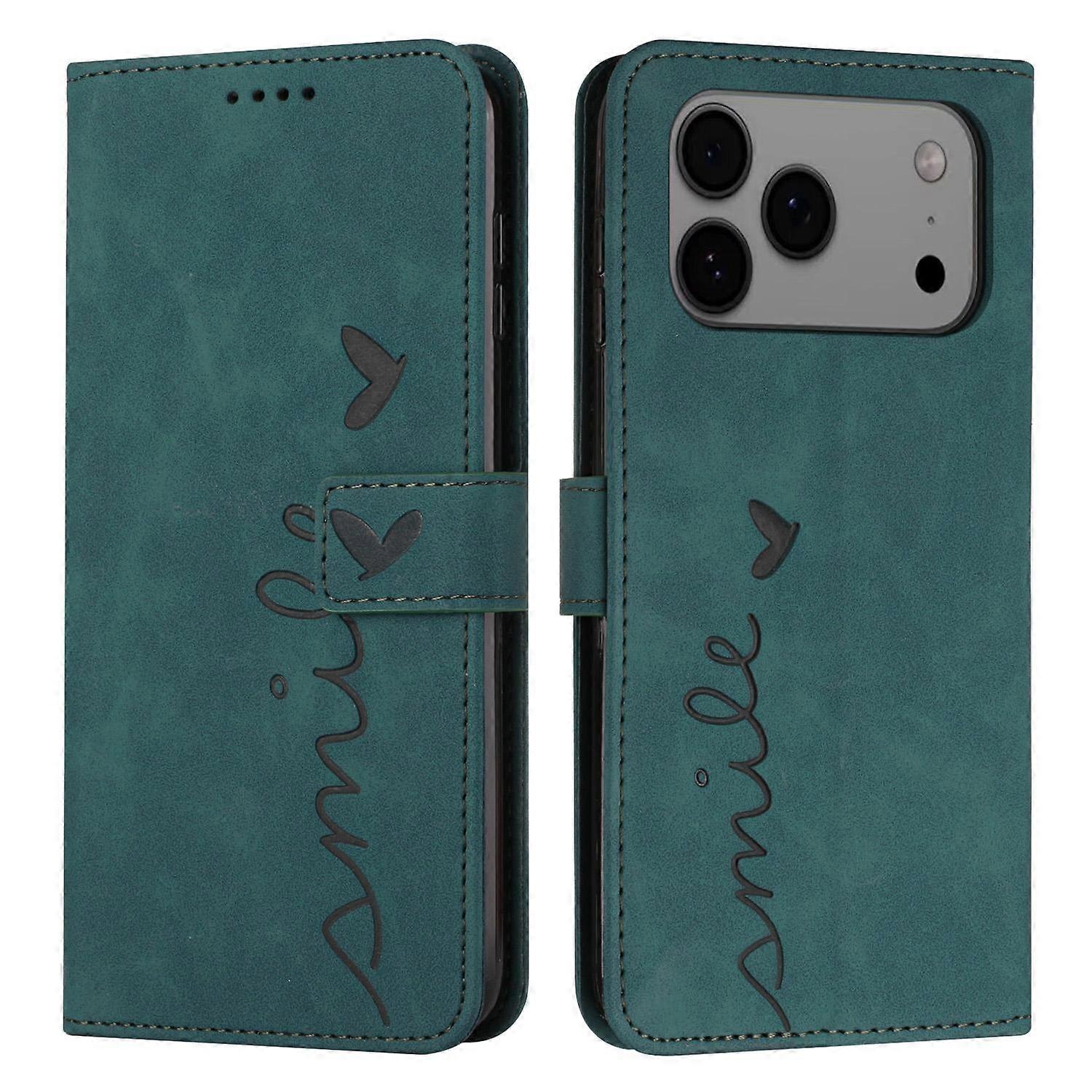 Skin Feel Heart Embossed Leather Phone Case with Long Lanyard