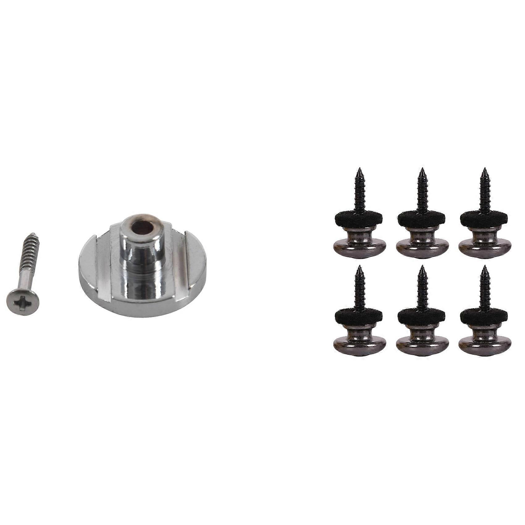 1 Pcs /Precision Bass String Guide - Chrome & 6 Pcs Mushrooms Head Guitar Strap Buttons Strap Locks