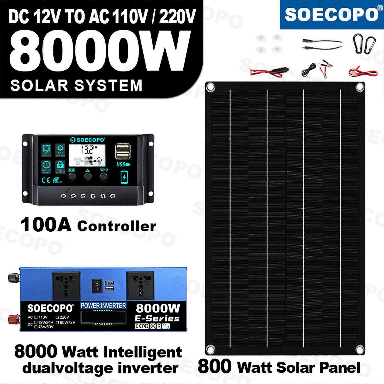 8000W Complete Solar System - 800W Panel, 100A Controller, 12 - 24V/110 - 220V