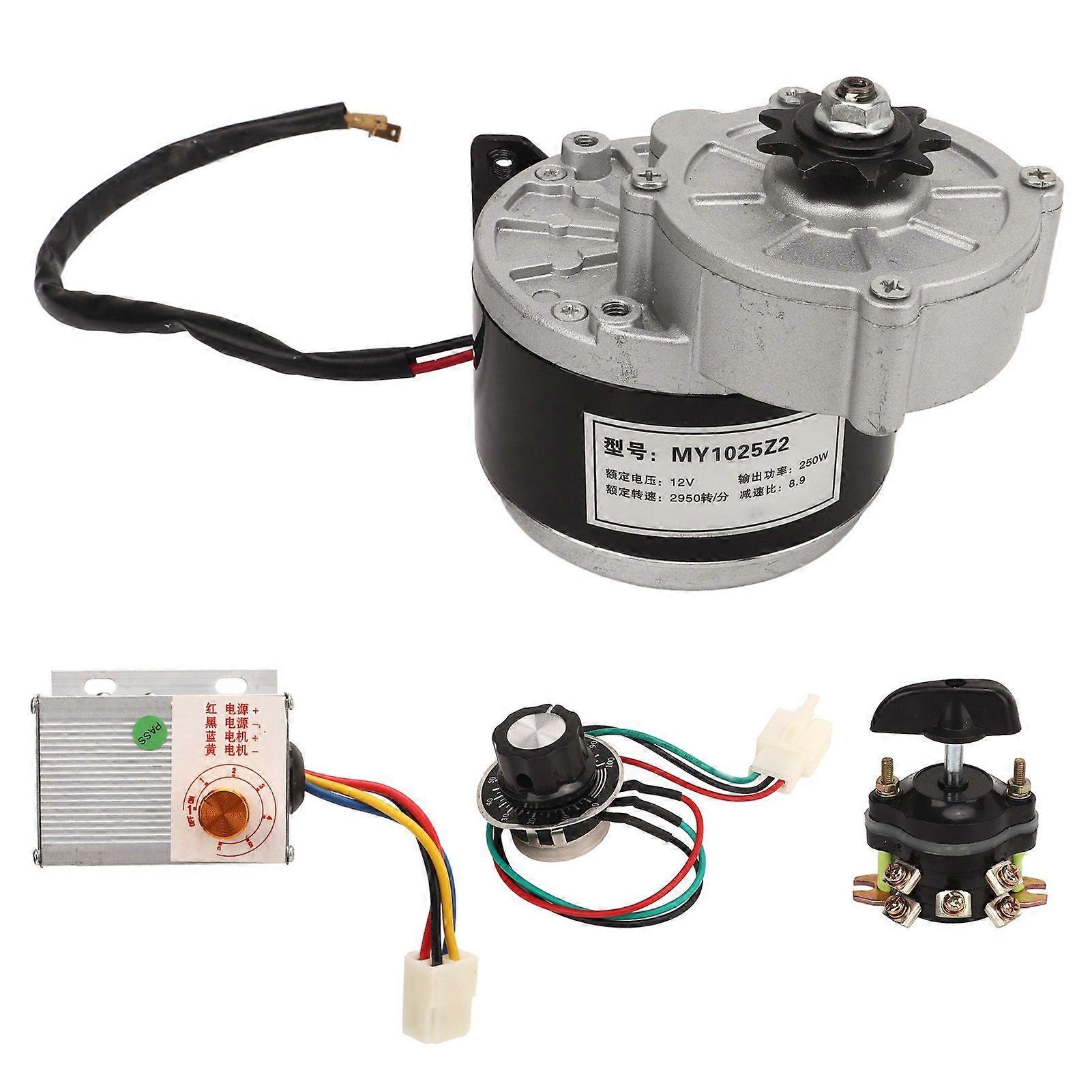 12V 250W Reduction Brush Motor with 12V 500W Knob Speed Controller Reversing Switch for Electric Bike