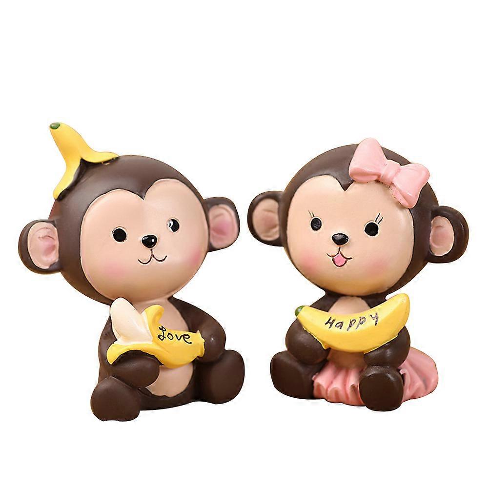 2pcs Artificial Resin Ornaments Holding Banana Figurines Baking Topper Craft Couple Lovely Car Dashboard Decorations Gifts