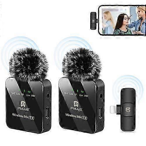 Wireless Lavalier Microphone for iPhone / iPad, 8-Pin Receiver and Dual Microphones (Black)