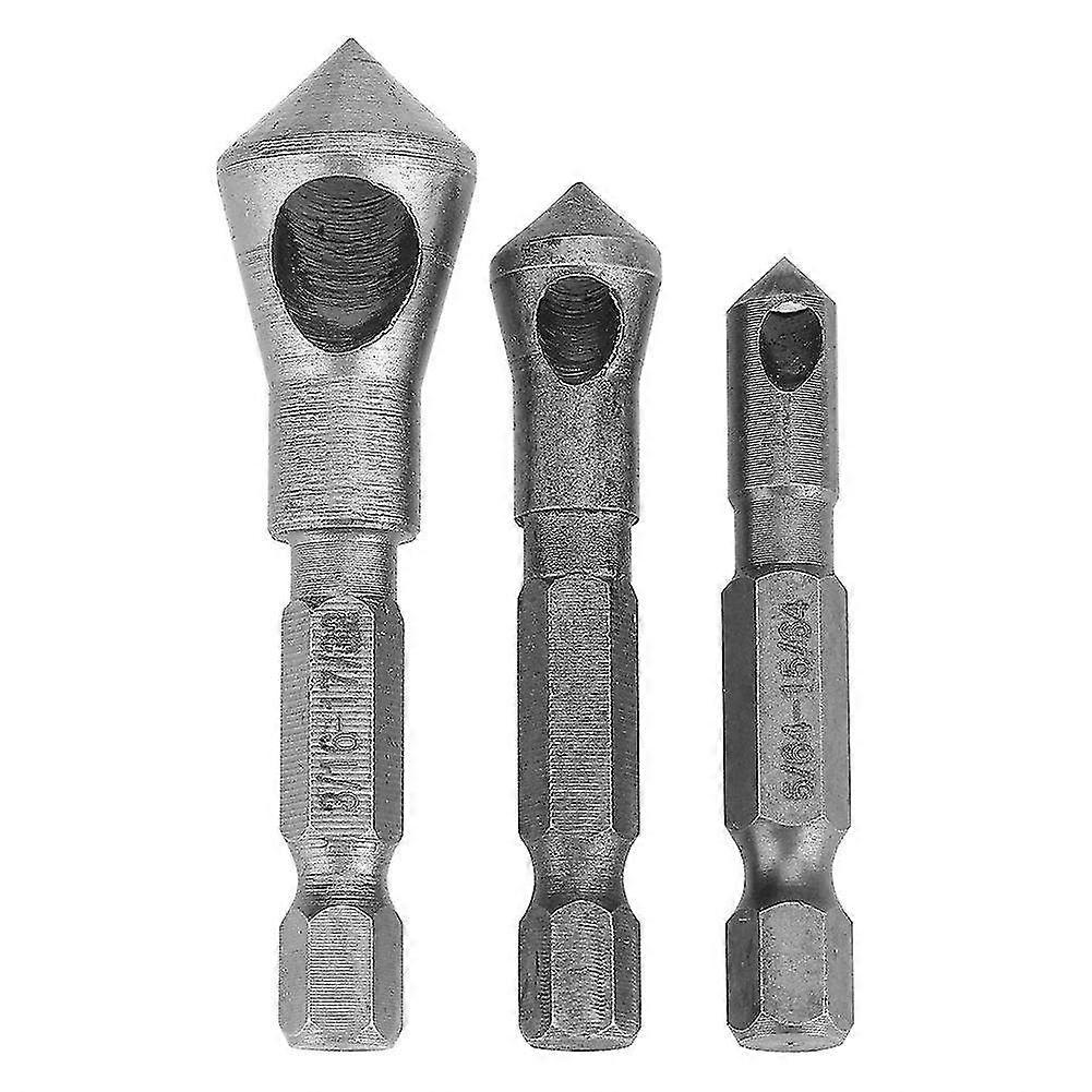 3-Piece Bearing Steel Hex Shank Countersink Deburring Drill Bit Set - Chamfering Cutters for Wood & Plastic Projects