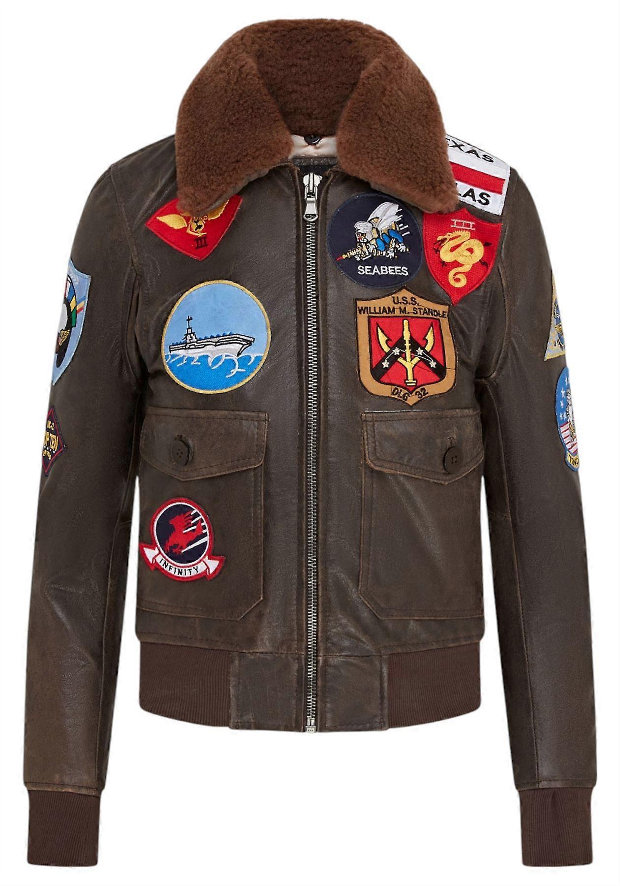 Women's Top Gun Tom Cruise Sheepskin Collar Pete Maverick A2 Bomber Leather Jacket