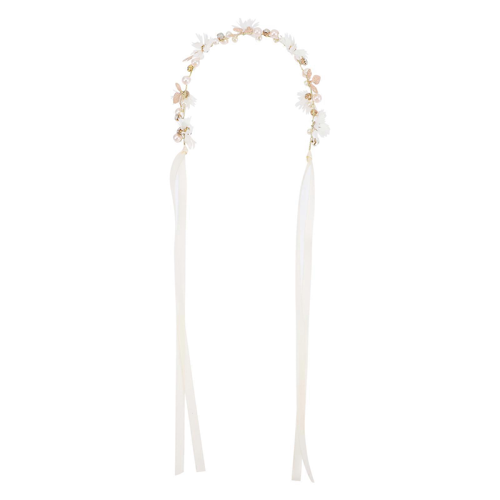 Elegant Rhinestone Wedding Headband for Brides with White Pearl and Copper Details