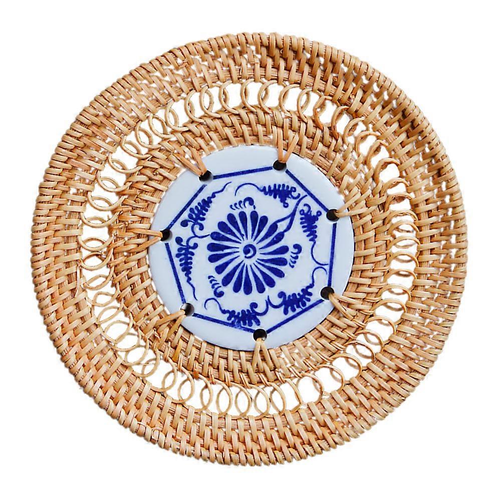 Elegant Rattan Woven Tea Cup Mat Heat Resistant Insulation Pad for Tabletop, Versatile Coaster Bowl Holder for Home Tea Ceremony