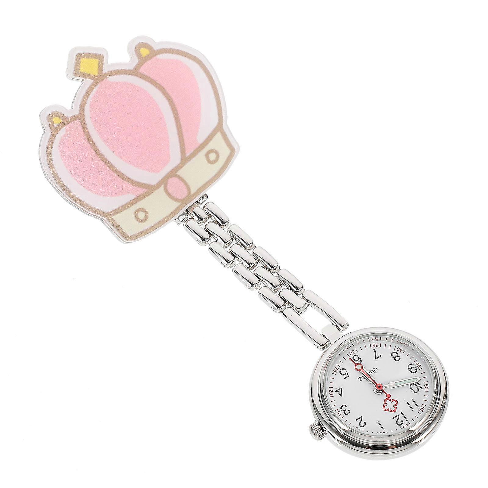 Lovely Crown Pocket Watch with Clip-On Design for Nurses and Doctors in Pink Color 1 Set