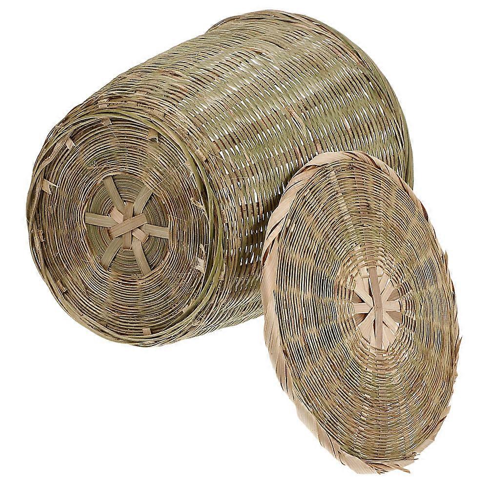 Bamboo Woven Storage Basket with Lid – Versatile Household Organizer for Clothes, Linen, and Daily Essentials, Stylish Home Utility Container