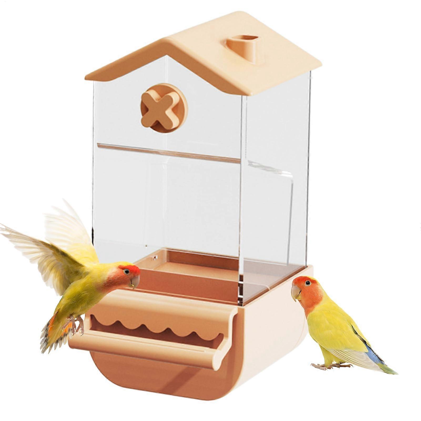 Automatic Bird Feeder for Cage, SplashProof Food Container for Cockatiels, Macaws, Lovebirds, Yellow