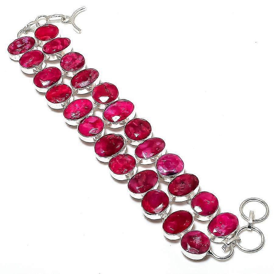 Ruby Natural Gemstone 925 Sterling Silver Bracelet 7-8" g8y69
