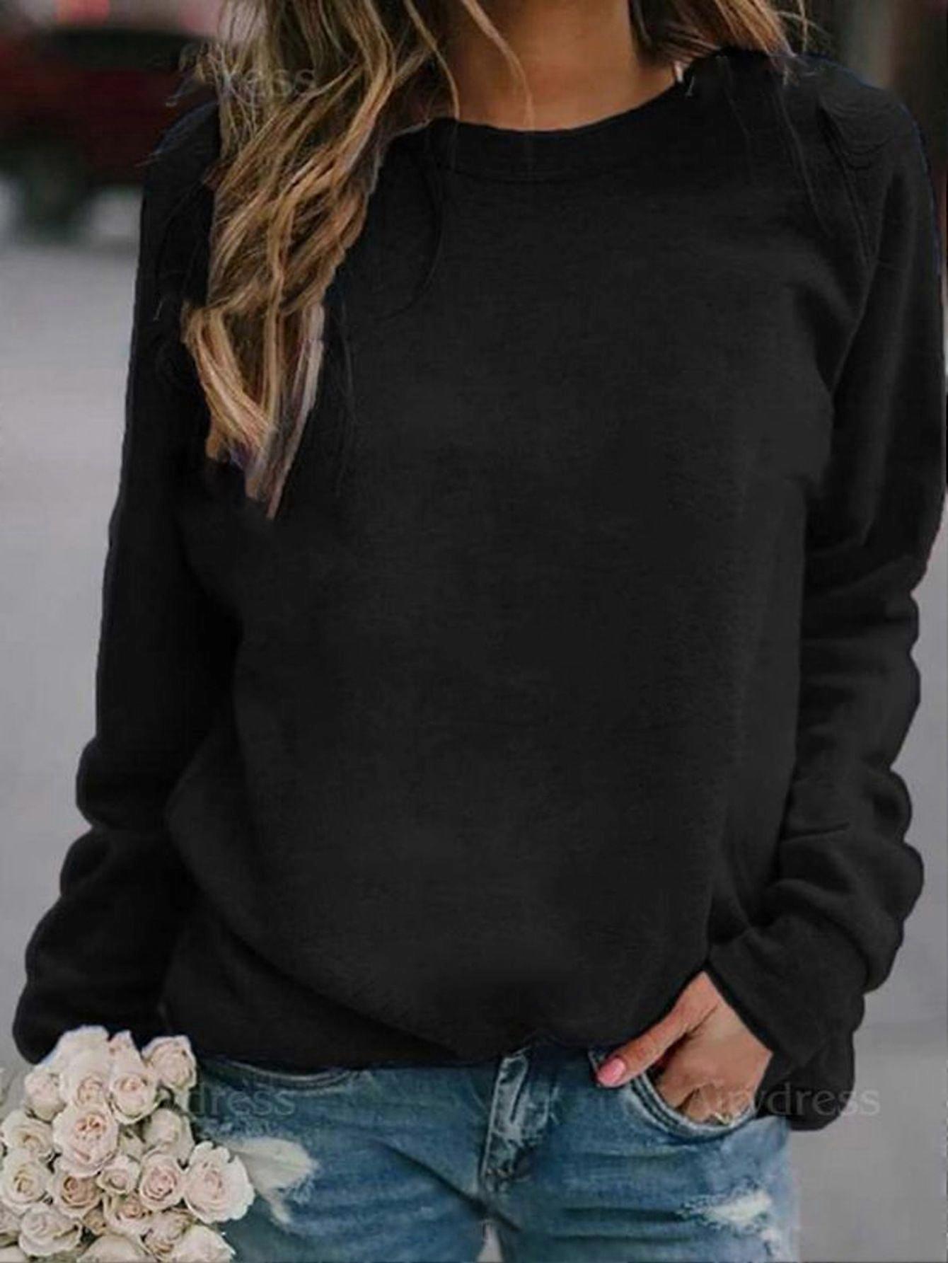 Spring And Autumn Round Neck Casual One Printed Any Text Sweater Women's Loose